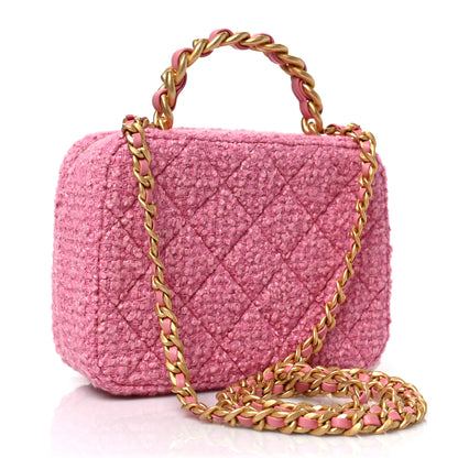 Chanel Tweed Quilted Top Handle Small Vanity Case Pink 3 of 9