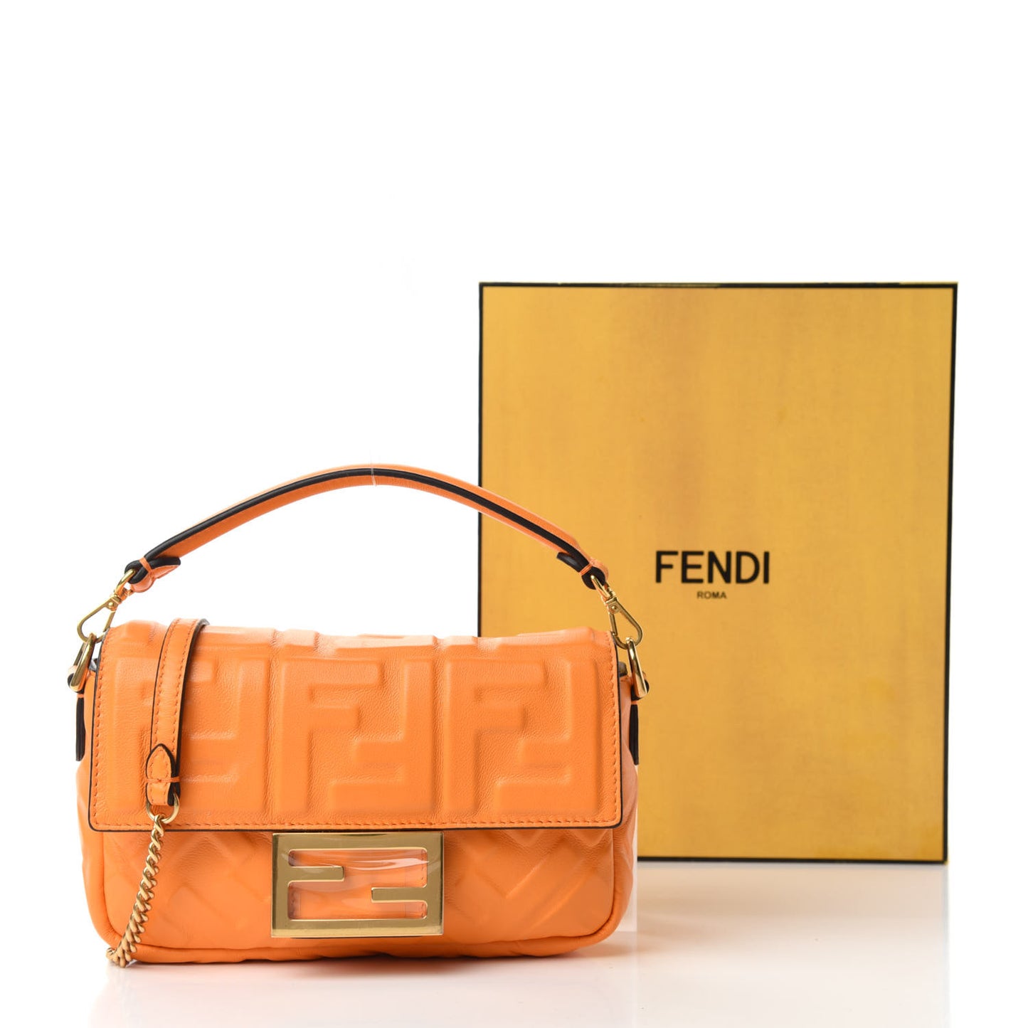Nappa FF 1974 Embossed Mini Baguette Clementine