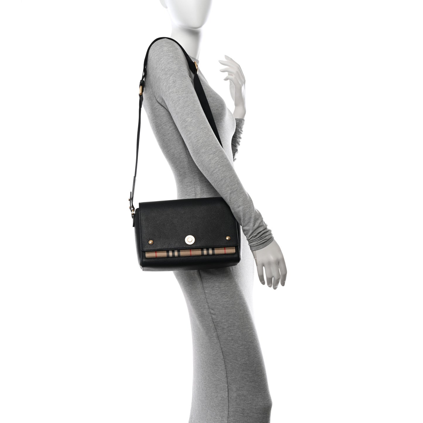 Grainy Calfskin Vintage Check Note Crossbody Bag Black