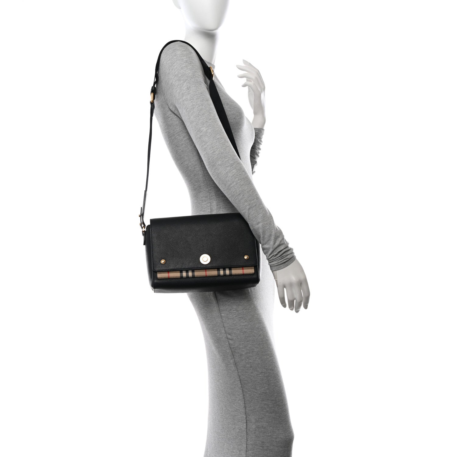 Burberry Grainy Calfskin Vintage Check Note Crossbody Bag Black 2 of 15
