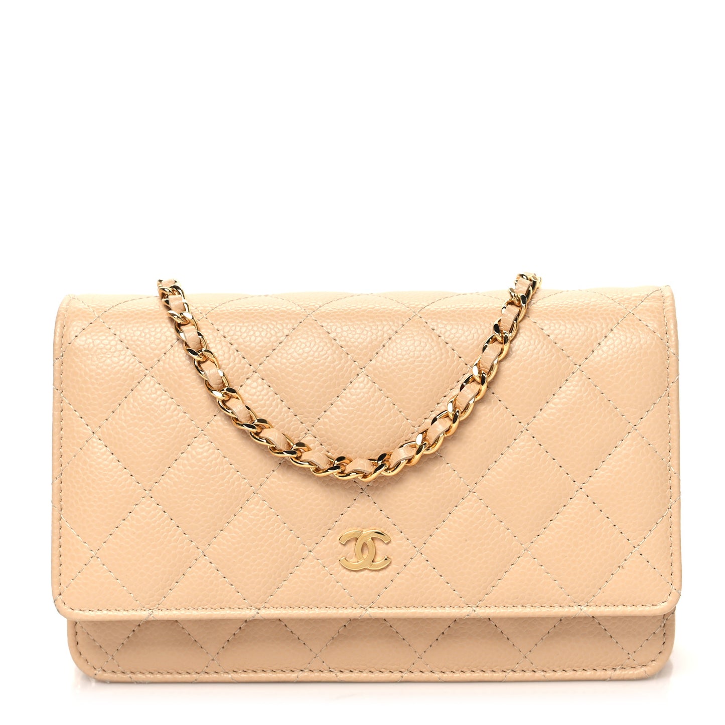 Caviar Quilted Wallet on Chain WOC Beige