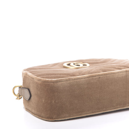 Gucci Velvet Matelasse Small GG Marmont Chain Shoulder Bag Taupe 5 of 10