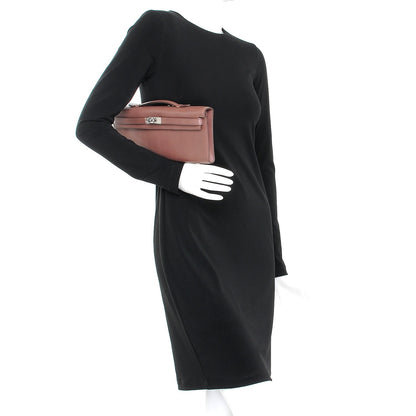Hermes Tadelakt Kelly Cut Clutch Pochette Griolet 2 of 23