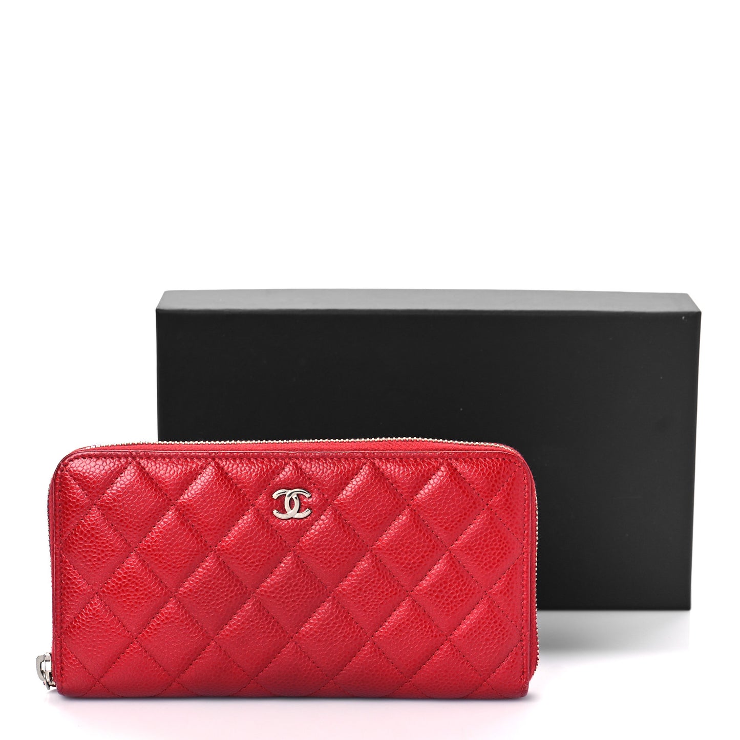 Caviar Quilted Large Gusset Zip Around Wallet Red