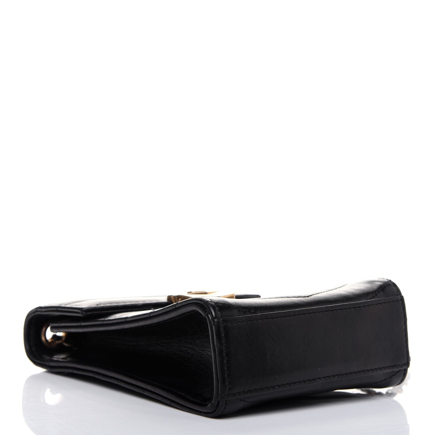 Calfskin Chevron Quilted Medal Mini Clutch With Chain Black