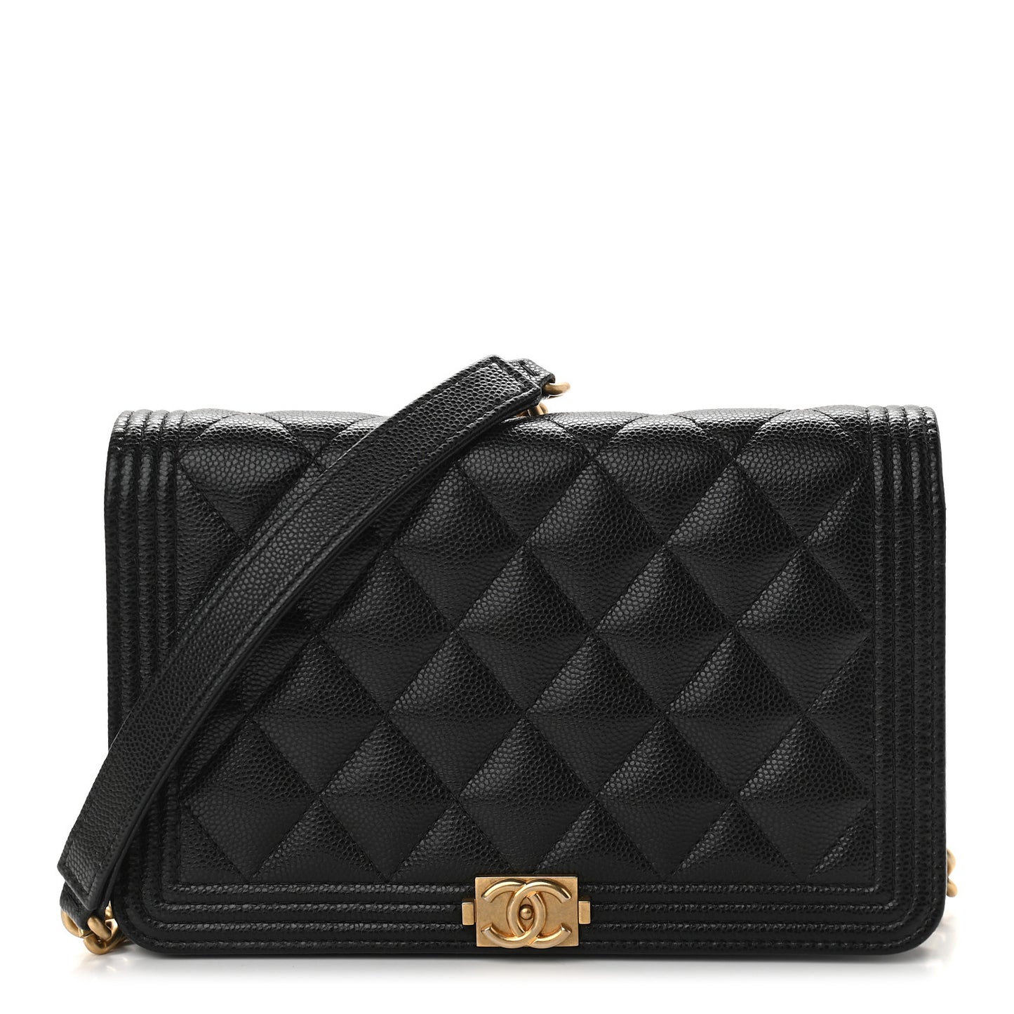 Caviar Quilted Boy Wallet On Chain WOC Black