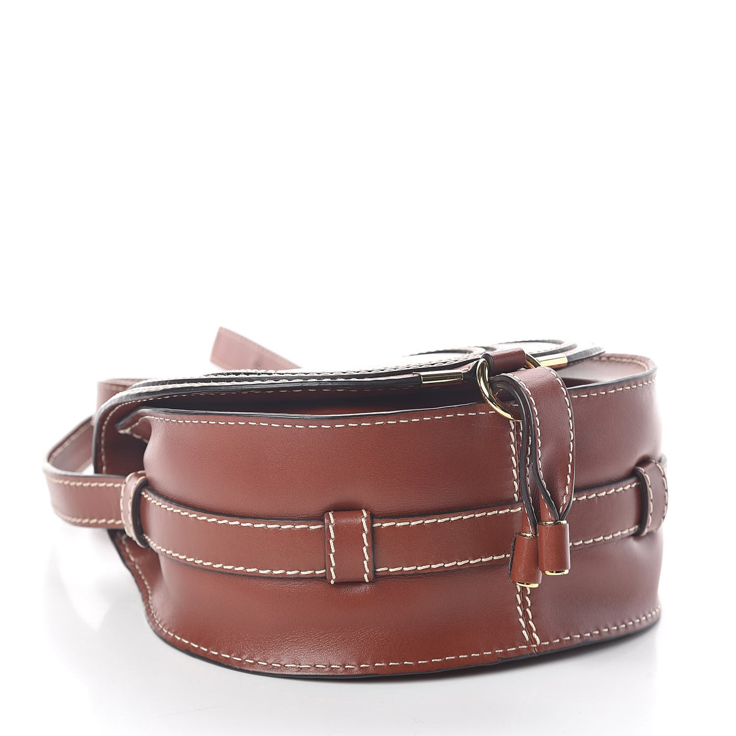 Shiny Calfskin Mini Marcie Round Crossbody Bag Sepia