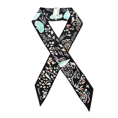 Hermes Silk Isola Di Primavera Twilly Black Vert Rose 1 of 4
