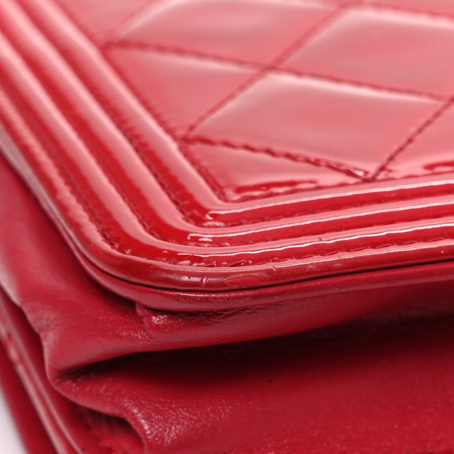 Chanel Patent Calfskin Quilted Boy Wallet On Chain WOC Red 15 of 15