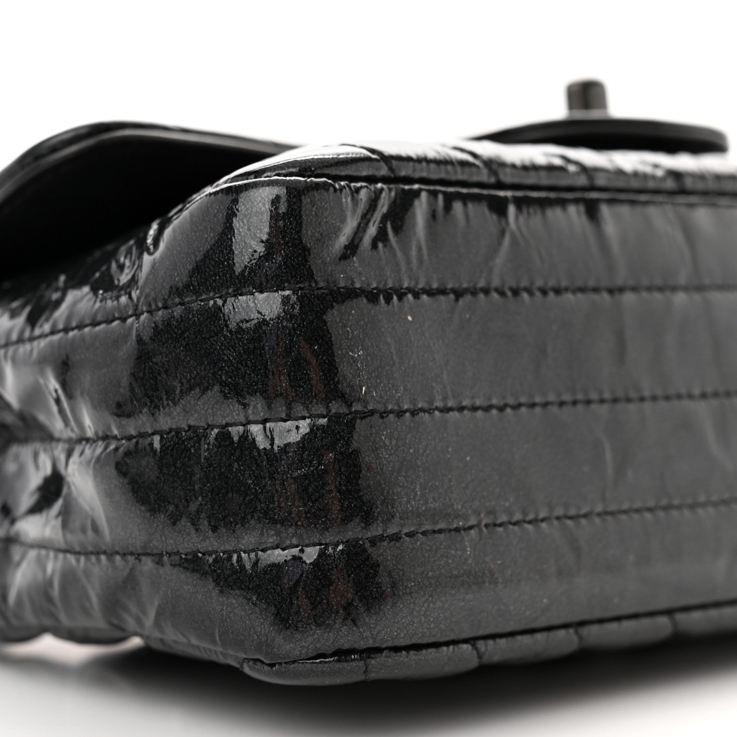 Chanel Patent Crumpled Calfskin Chevron Quilted Mini Rectangular Flap So Black 9 of 10