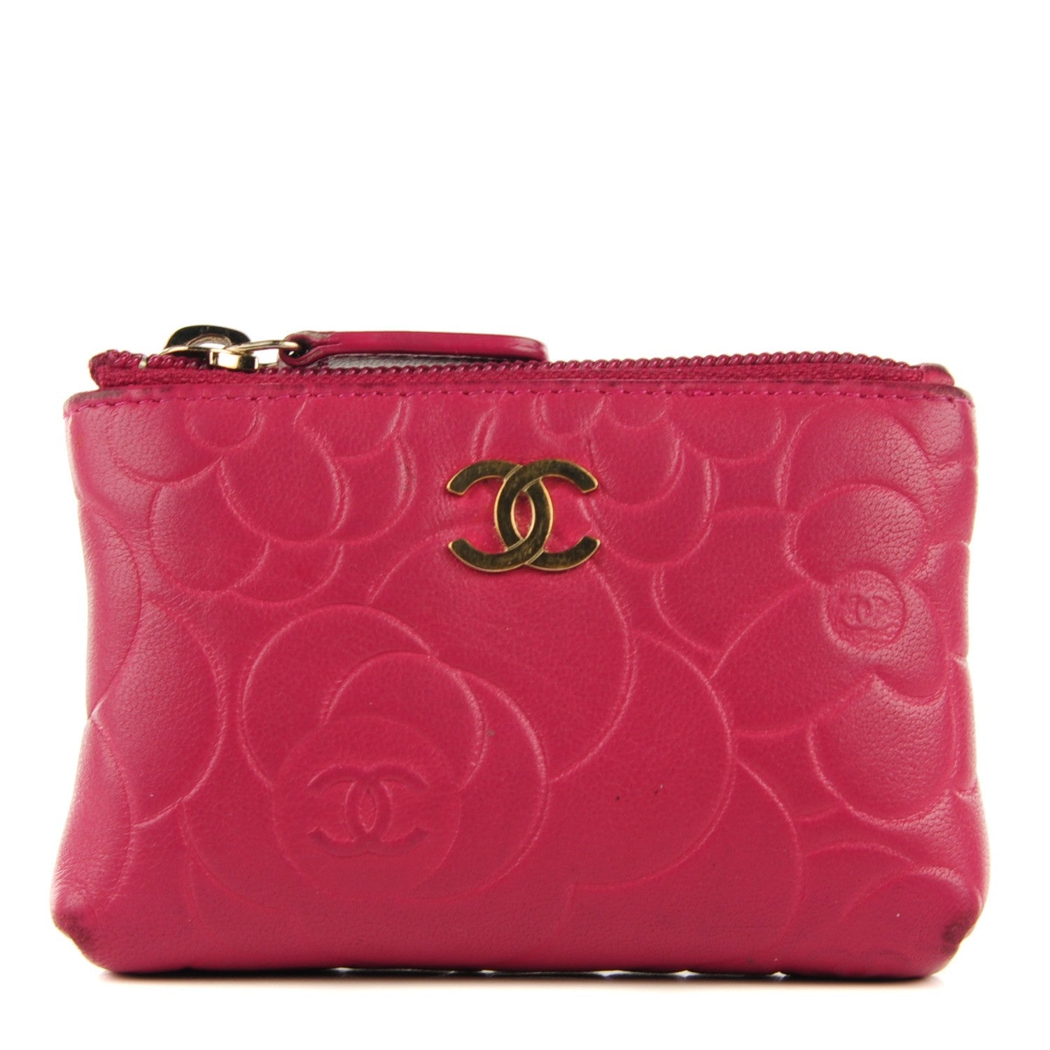 Chanel Lambskin Camellia Embossed Key Holder Case Fuchsia 1 of 10