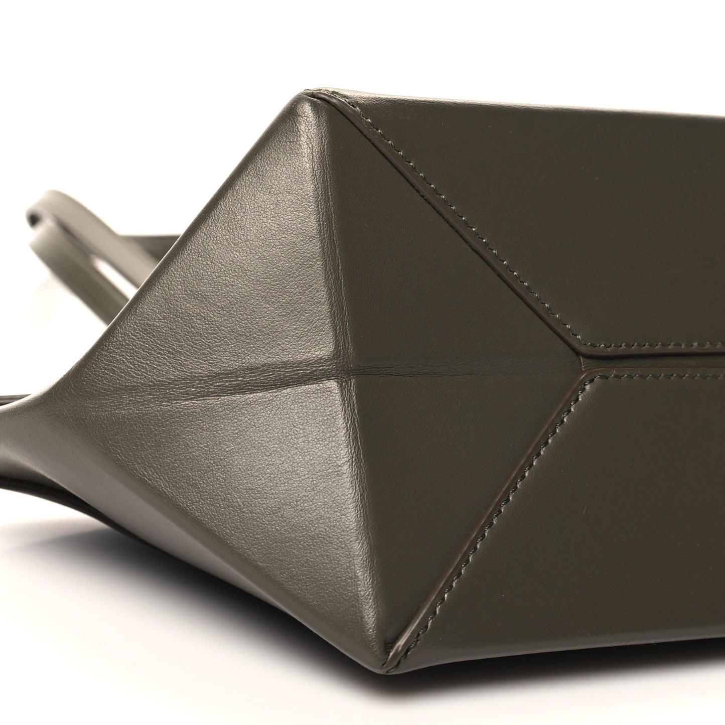 Shiny Calfskin Mini Cropped Puzzle Fold Tote Dark Khaki Green