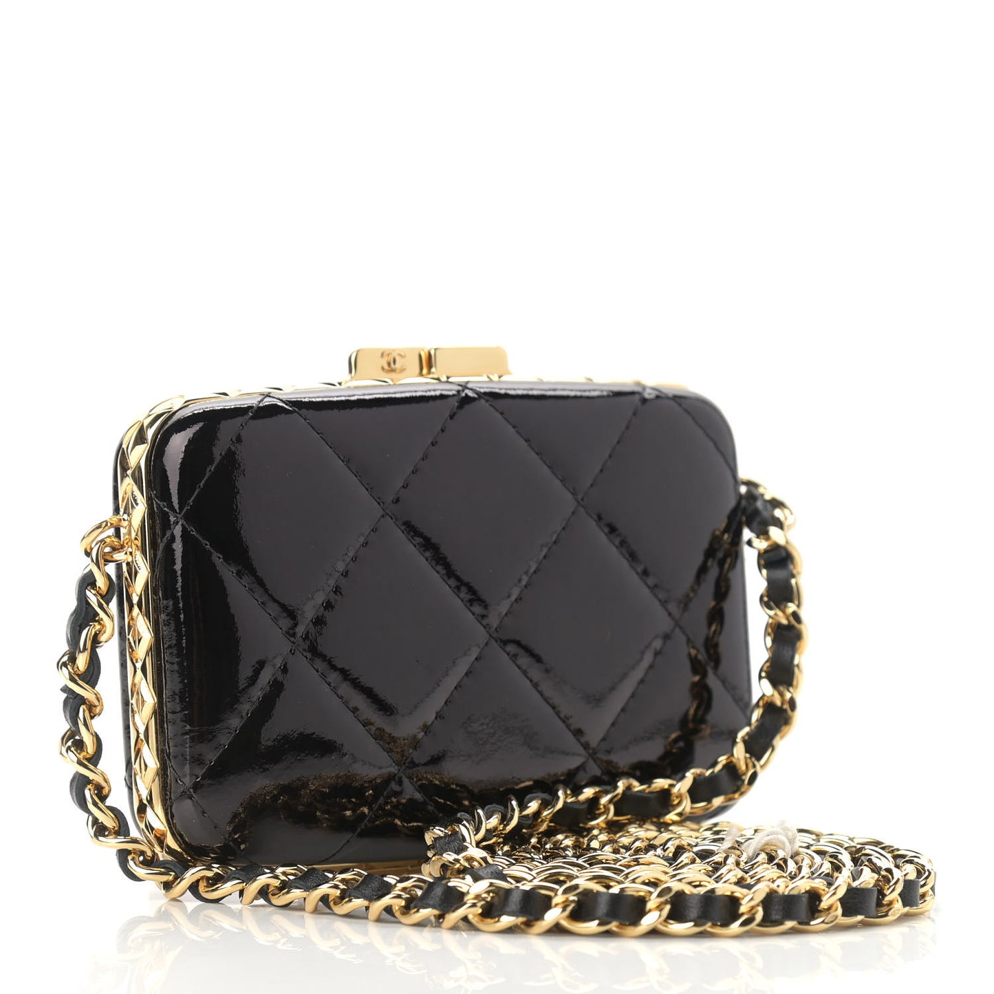 Glazed Goatskin Quilted Small Box With Chain Black