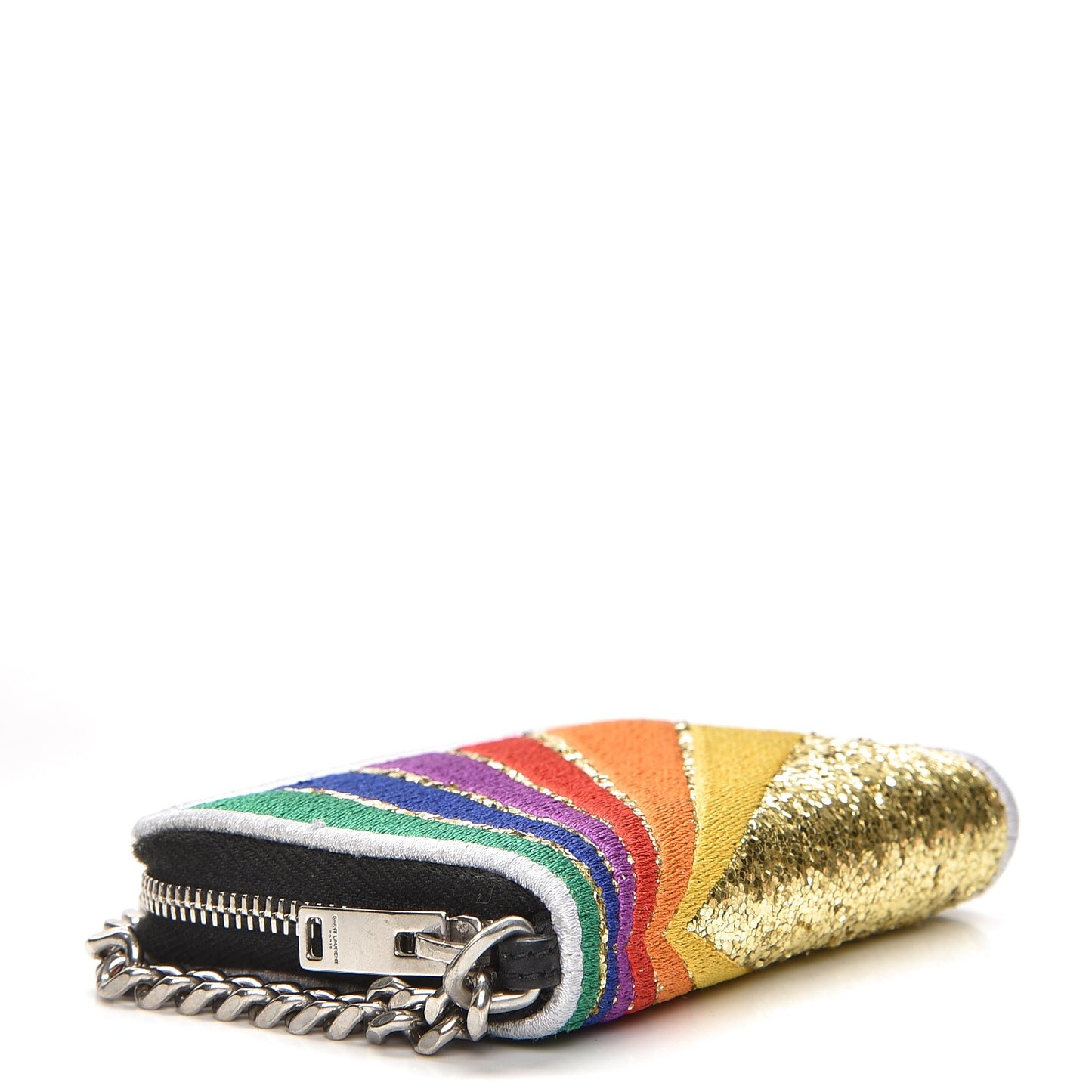 Calfskin Sequin Paris Rainbow Key Ring Coin Pouch Multicolor