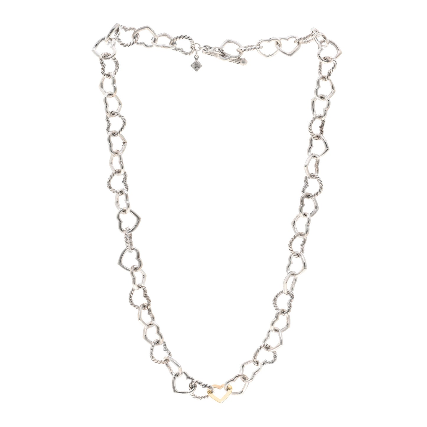 Sterling Silver 18K Yellow Gold Cable Heart Link Necklace