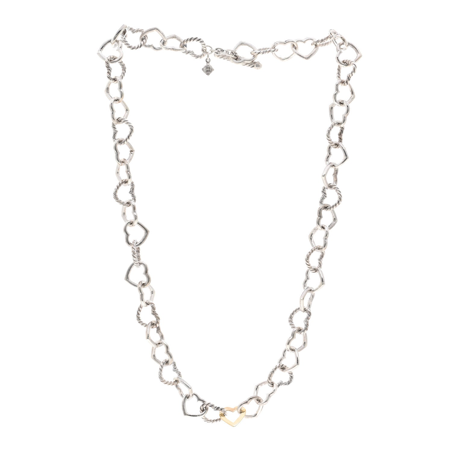 David Yurman Sterling Silver 18K Yellow Gold Cable Heart Link Necklace 3 of 4