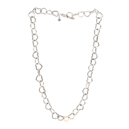 David Yurman Sterling Silver 18K Yellow Gold Cable Heart Link Necklace 3 of 4