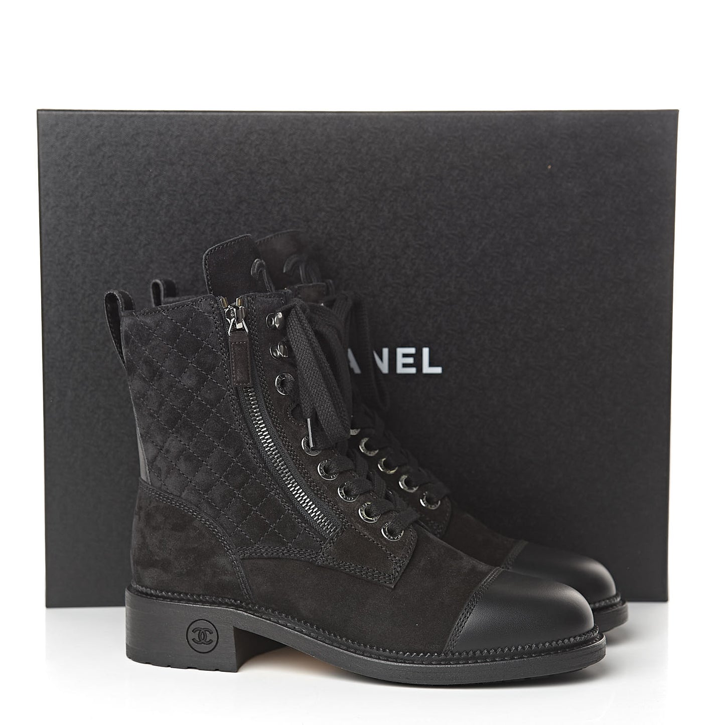 Suede Quilted CC Lace Up Combat Boots 37.5 Black