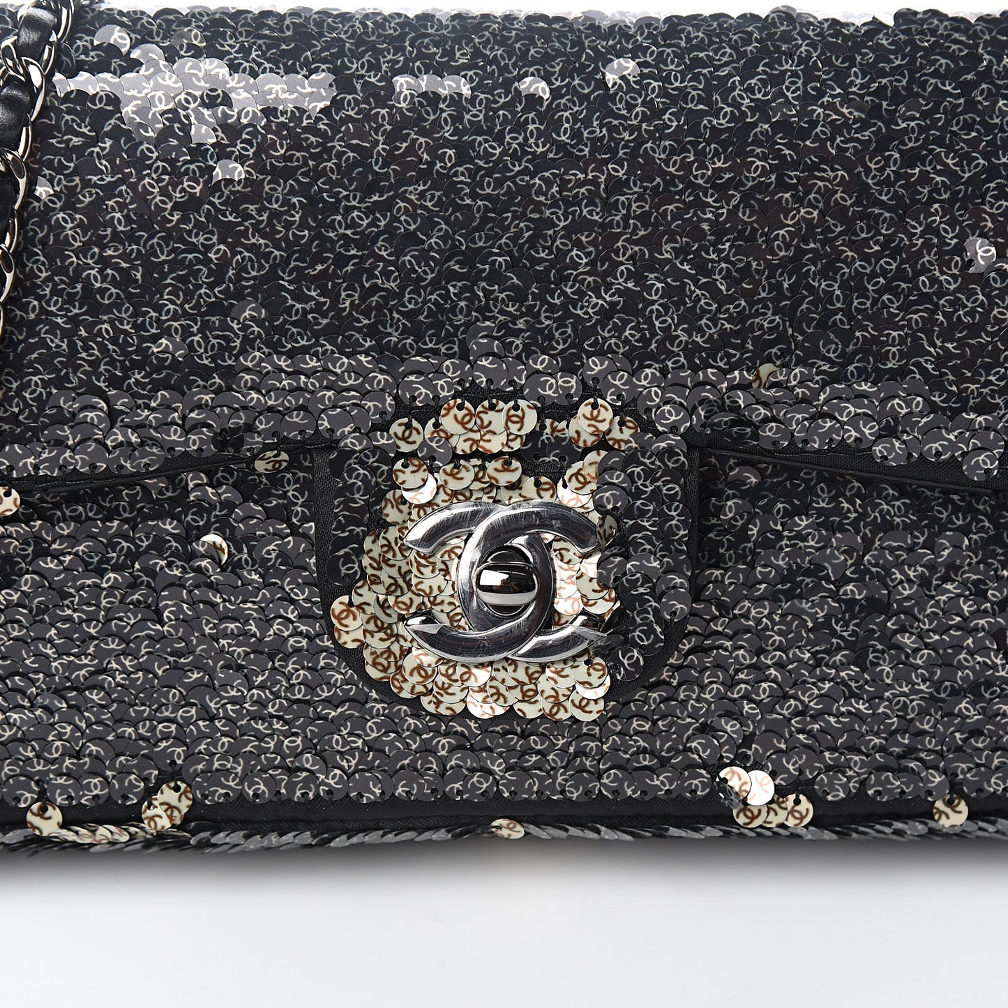 Sequin Mini Flap Beige Black