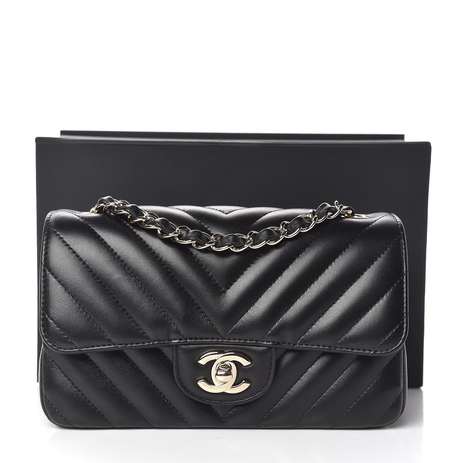 Chanel Lambskin Chevron Quilted Mini Rectangular Flap Black 10 of 10