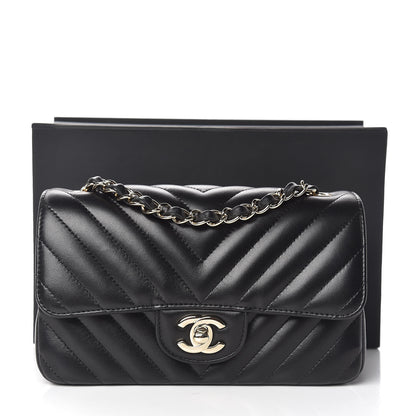 Chanel Lambskin Chevron Quilted Mini Rectangular Flap Black 10 of 10