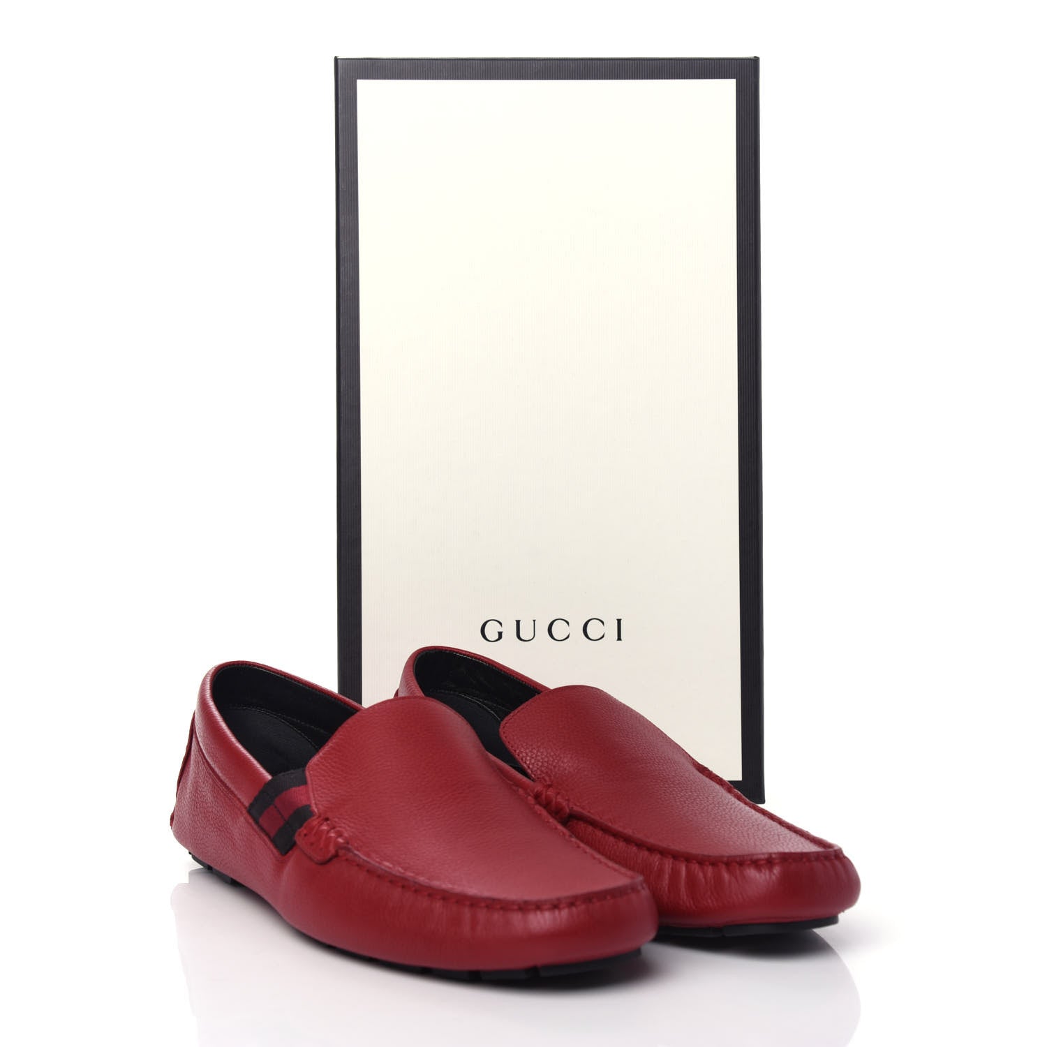 Gucci Calfskin Web Mens Driver Loafers 9 Red 11 of 11