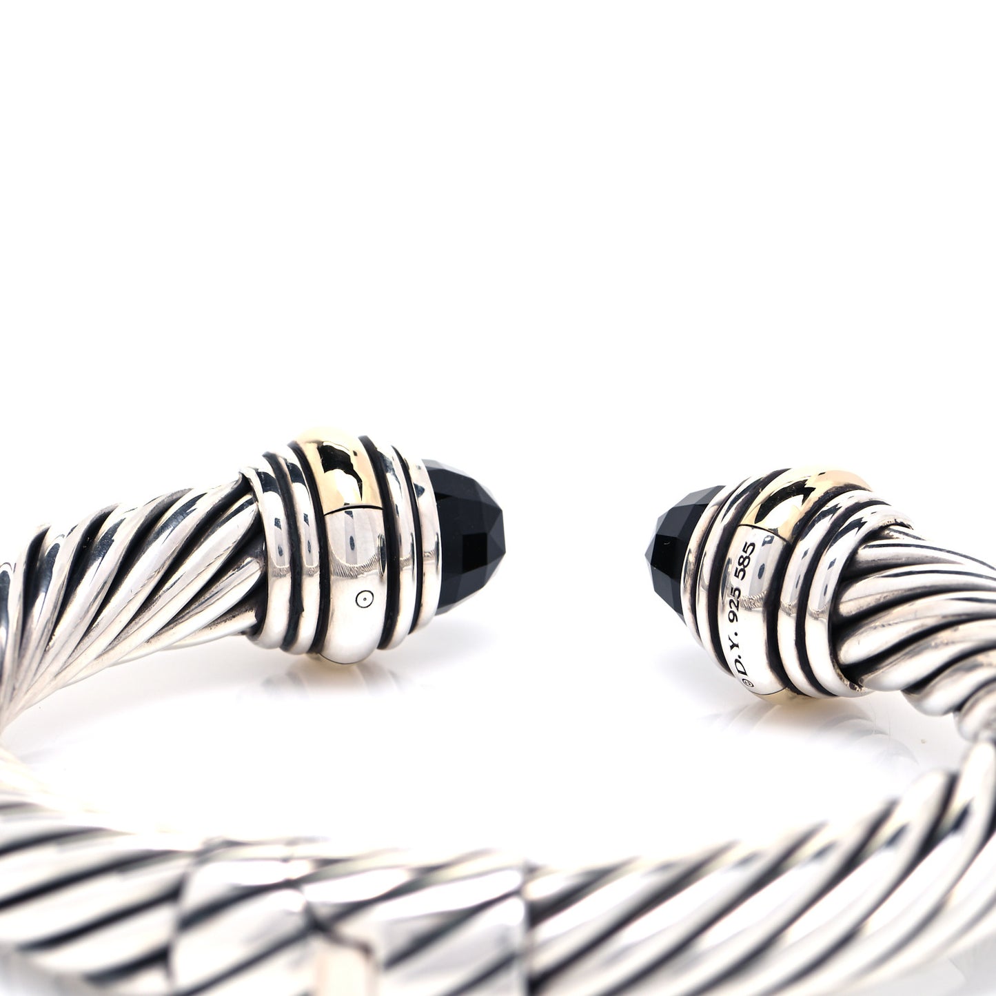 Sterling Silver 14K Yellow Gold Black Onyx 10mm Cable Classics Hinged Bracelet