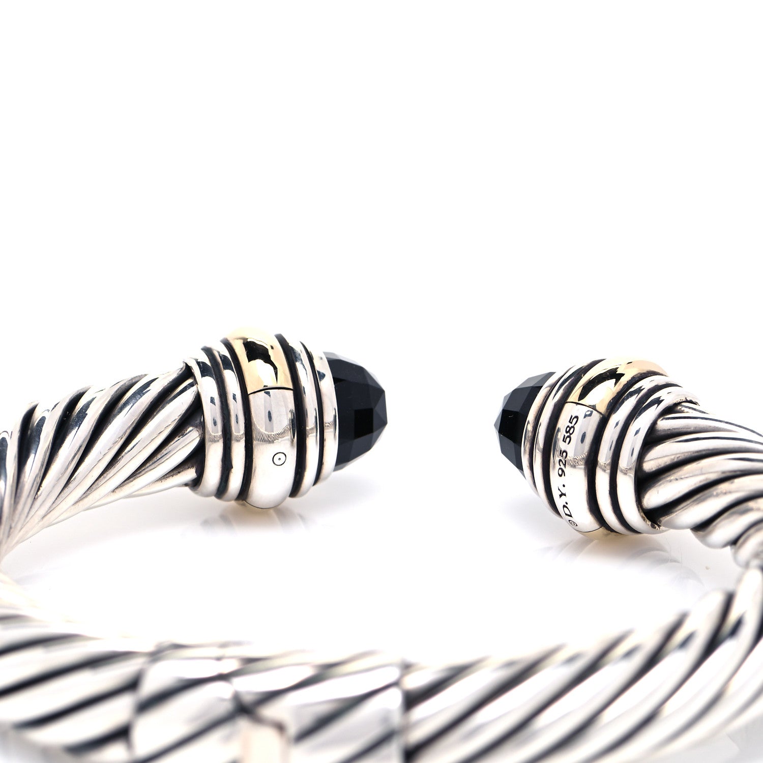 David Yurman Sterling Silver 14K Yellow Gold Black Onyx 10mm Cable Classics Hinged Bracelet 5 of 5
