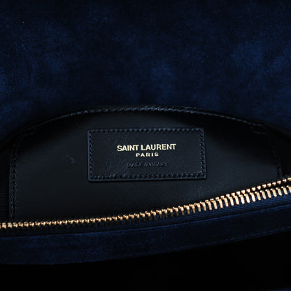 Saint Laurent Suede Mixed Matelasse Triquilt Large Monogram Envelope Satchel Navy Blue 6 of 9