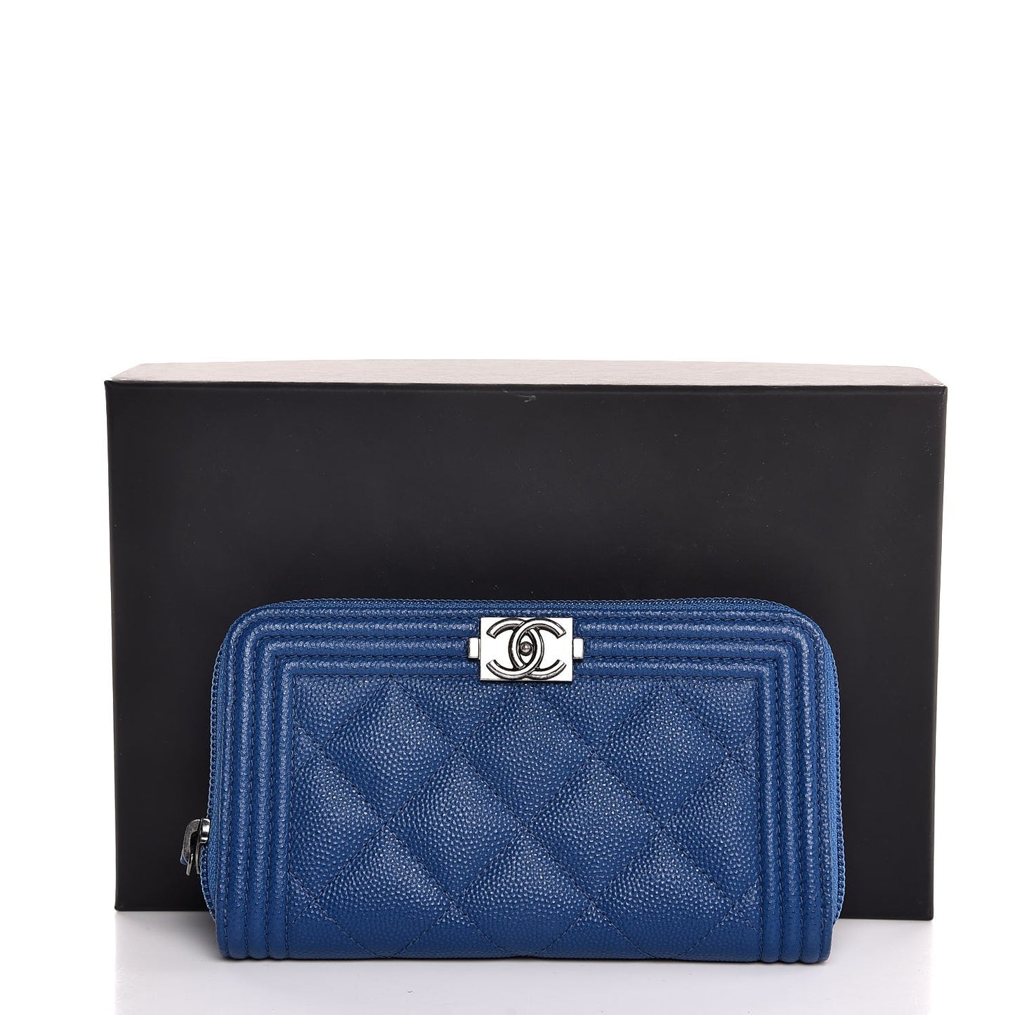 Caviar Quilted Boy Small Zip Around Wallet Blue