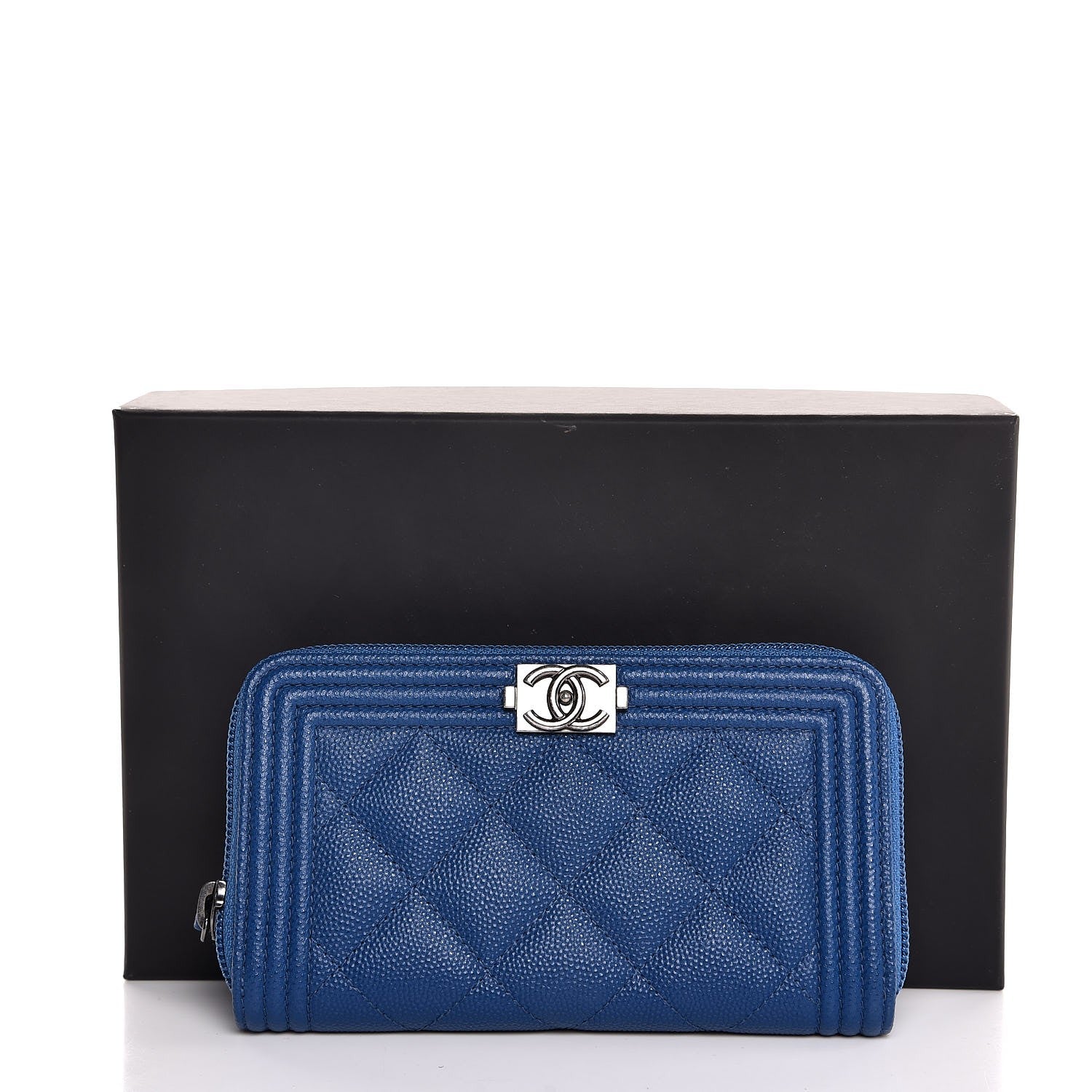 Chanel Caviar Quilted Boy Small Zip Around Wallet Blue 9 of 9