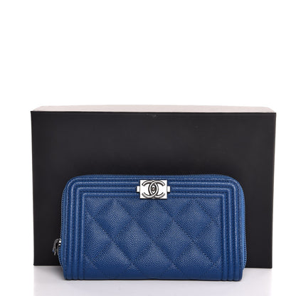 Chanel Caviar Quilted Boy Small Zip Around Wallet Blue 9 of 9