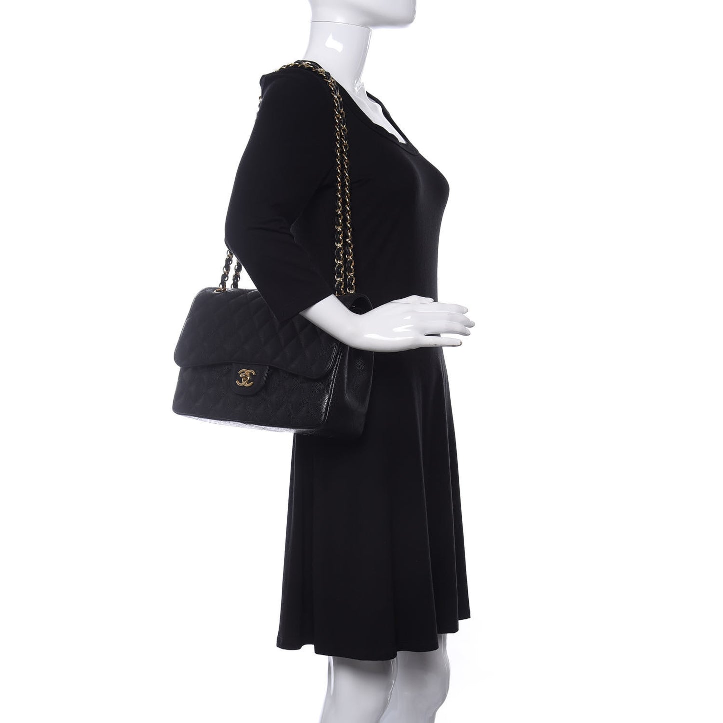 Caviar Quilted Jumbo Double Flap Black