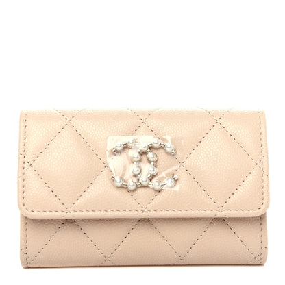 Chanel Caviar Pearl Quilted Coco Candy Flap Card Holder Beige 1 of 9