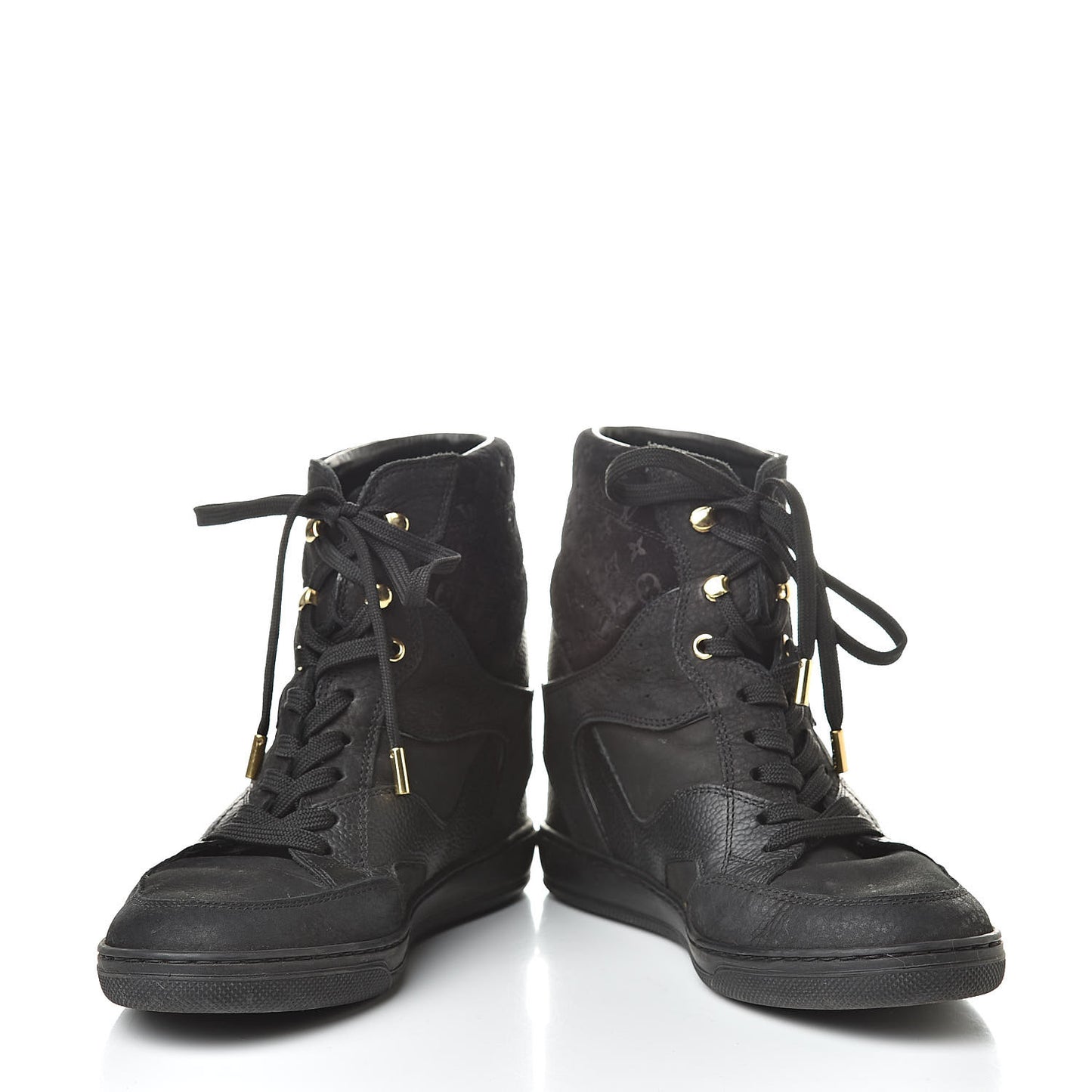 Calfskin Suede Monogram Cliff Top Wedge Sneakers 37 Black