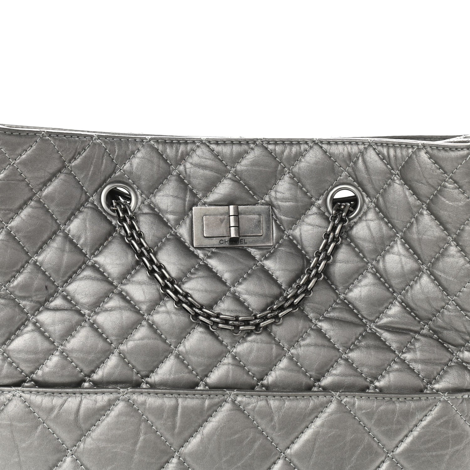 Chanel Metallic Aged Calfskin Quilted Reissue 2.55 Tote Dark Grey 8 of 12