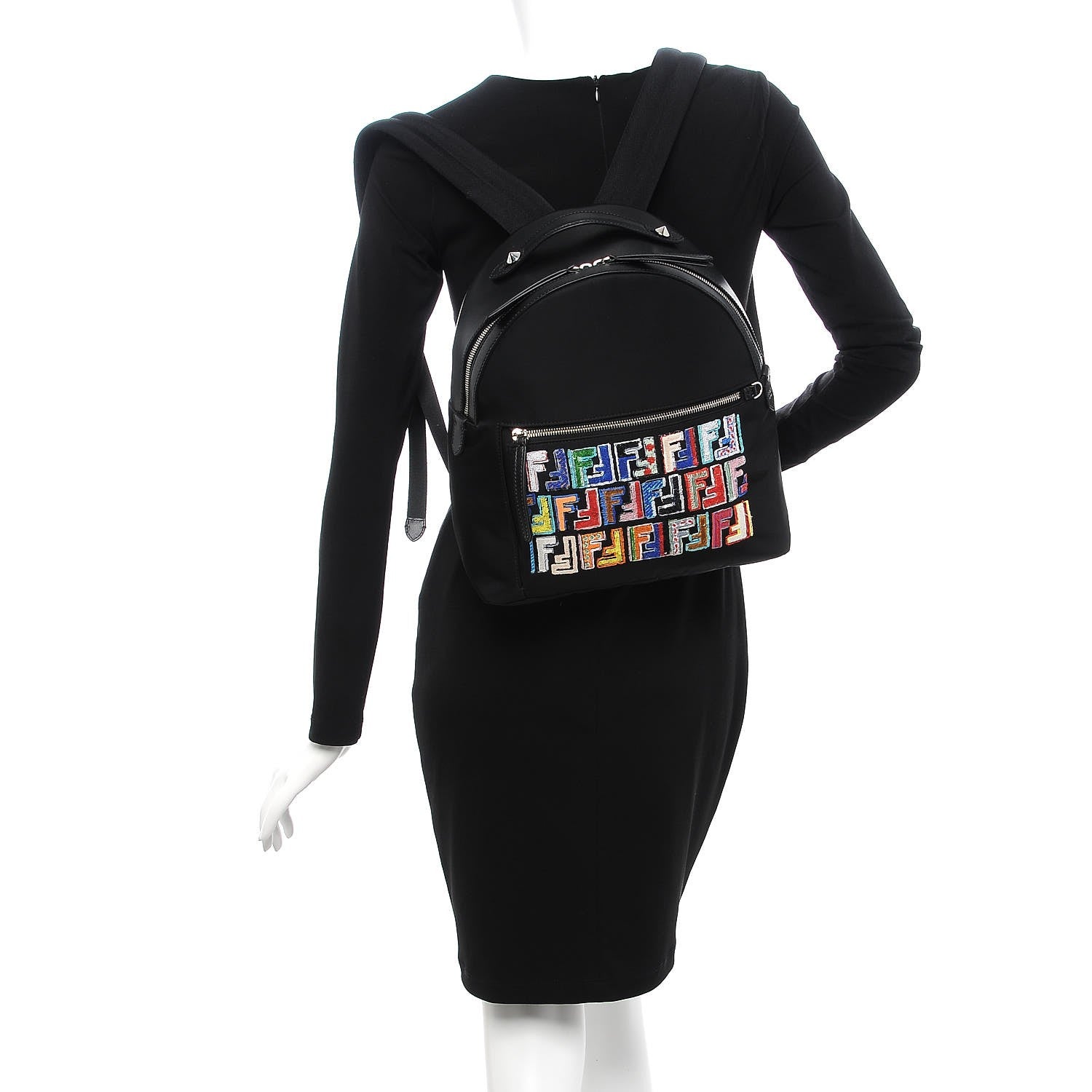 Fendi Nylon Vitello Liberty Sequin Fun Fair Embroidered Backpack Black 2 of 8