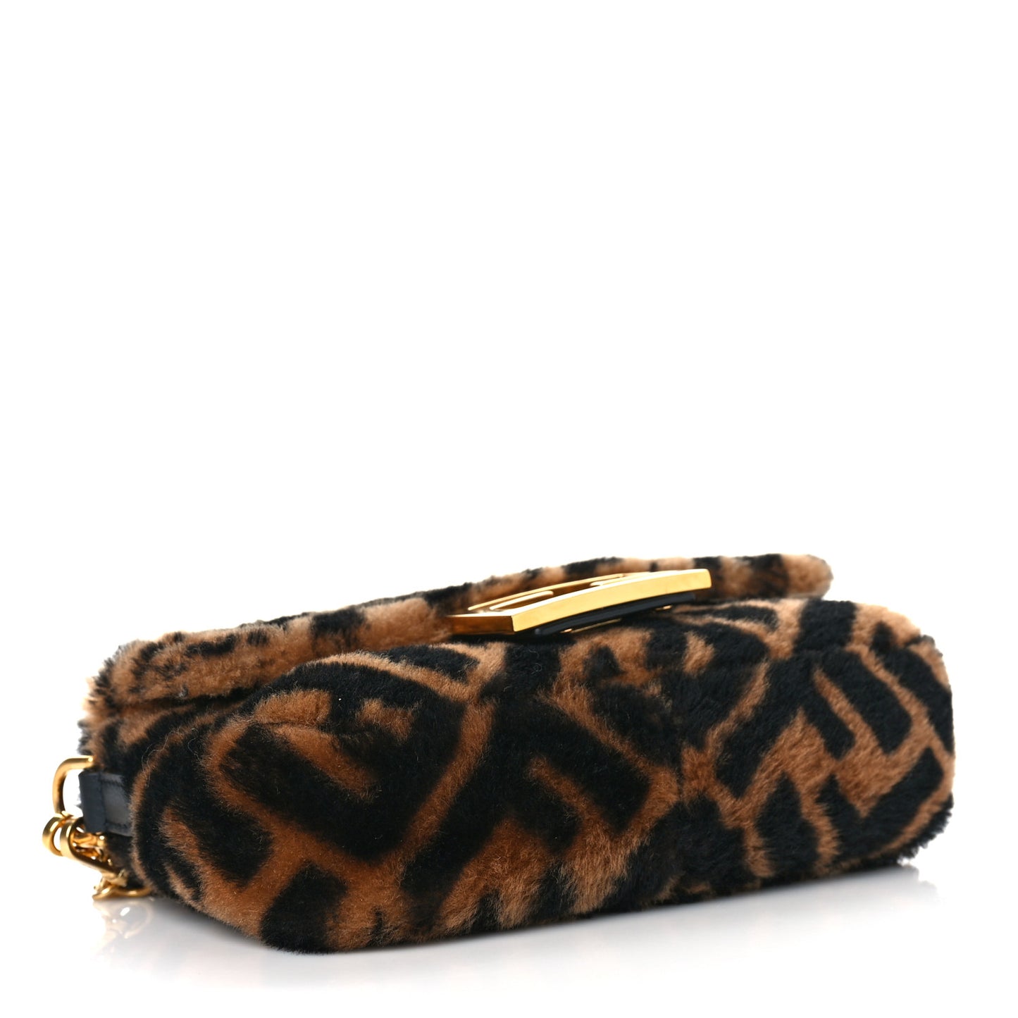 Shearling Vitello Dolce Macro FF 1974 Mini Baguette Tobacco Black