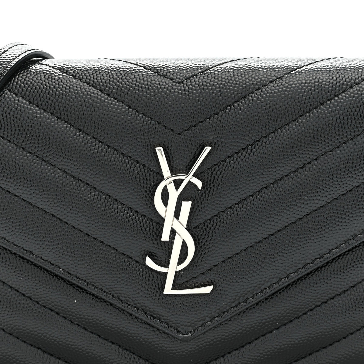 Grain De Poudre Matelasse Chevron Monogram Envelope Chain Wallet Black