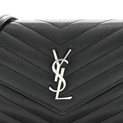 Saint Laurent Grain De Poudre Matelasse Chevron Monogram Envelope Chain Wallet Black 7 of 10
