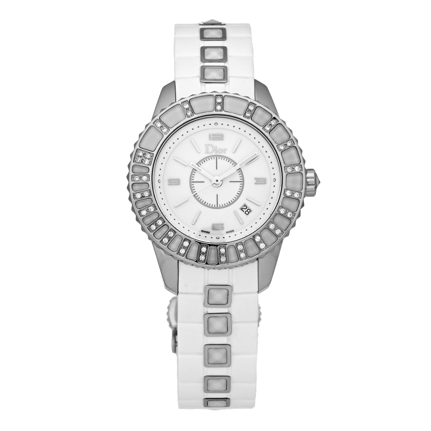 Christian Dior Stainless Steel Rubber Diamond Sapphire 33mm Christal Quartz Watch White 1 of 4