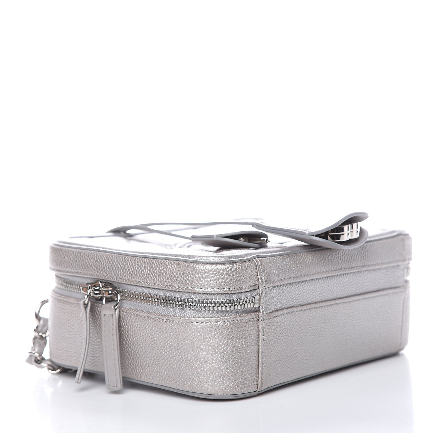 Metallic Caviar Quilted Medium CC Filigree Vanity Case Silver