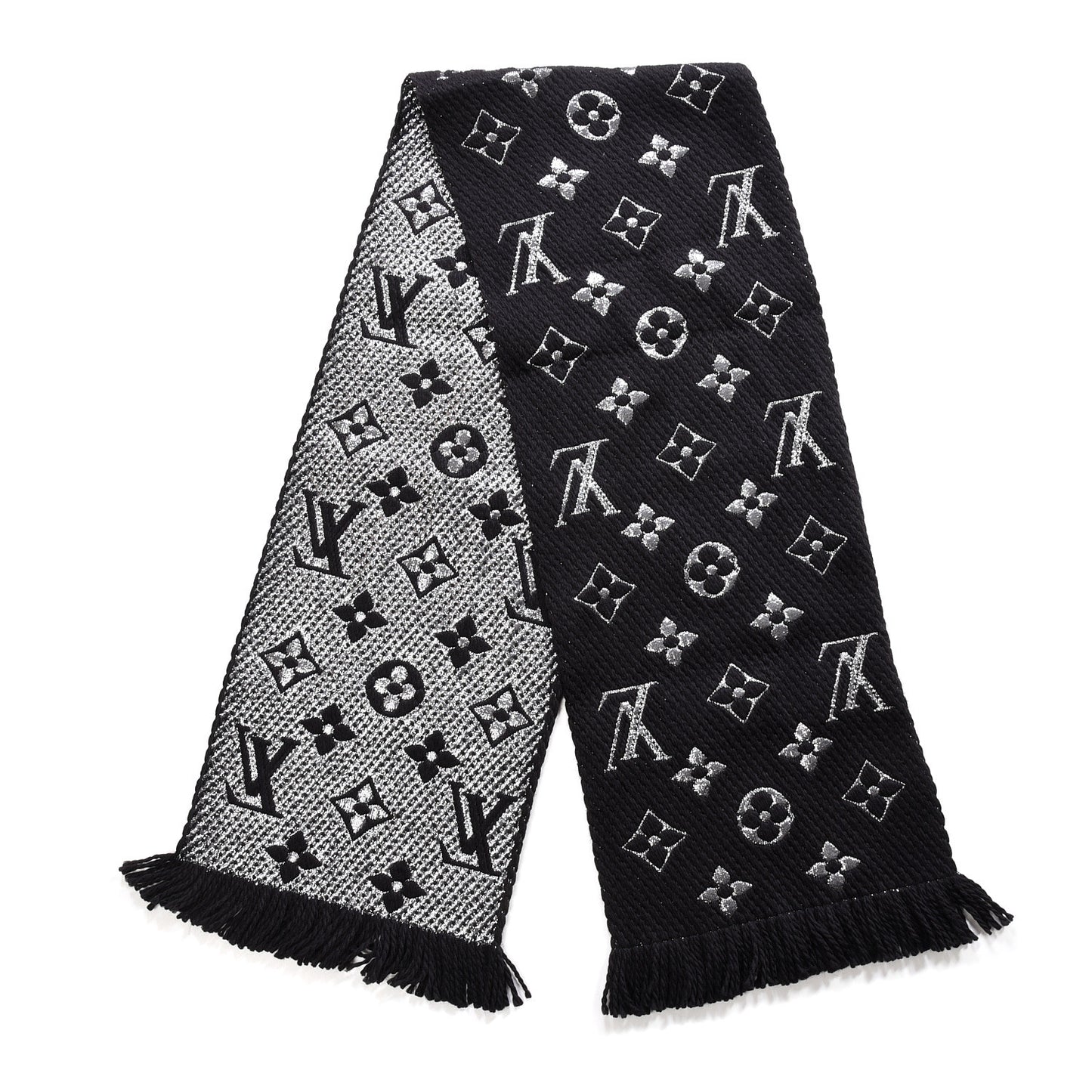Wool Silk Logomania Shine Scarf Black