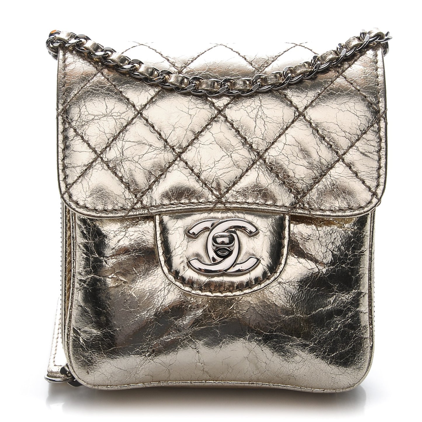 Metallic Calfskin Mini Flap Gold