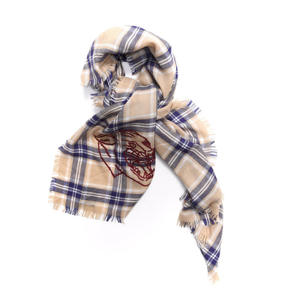 Gucci Wool Silk Check Scarf Beige Blue 1 of 3