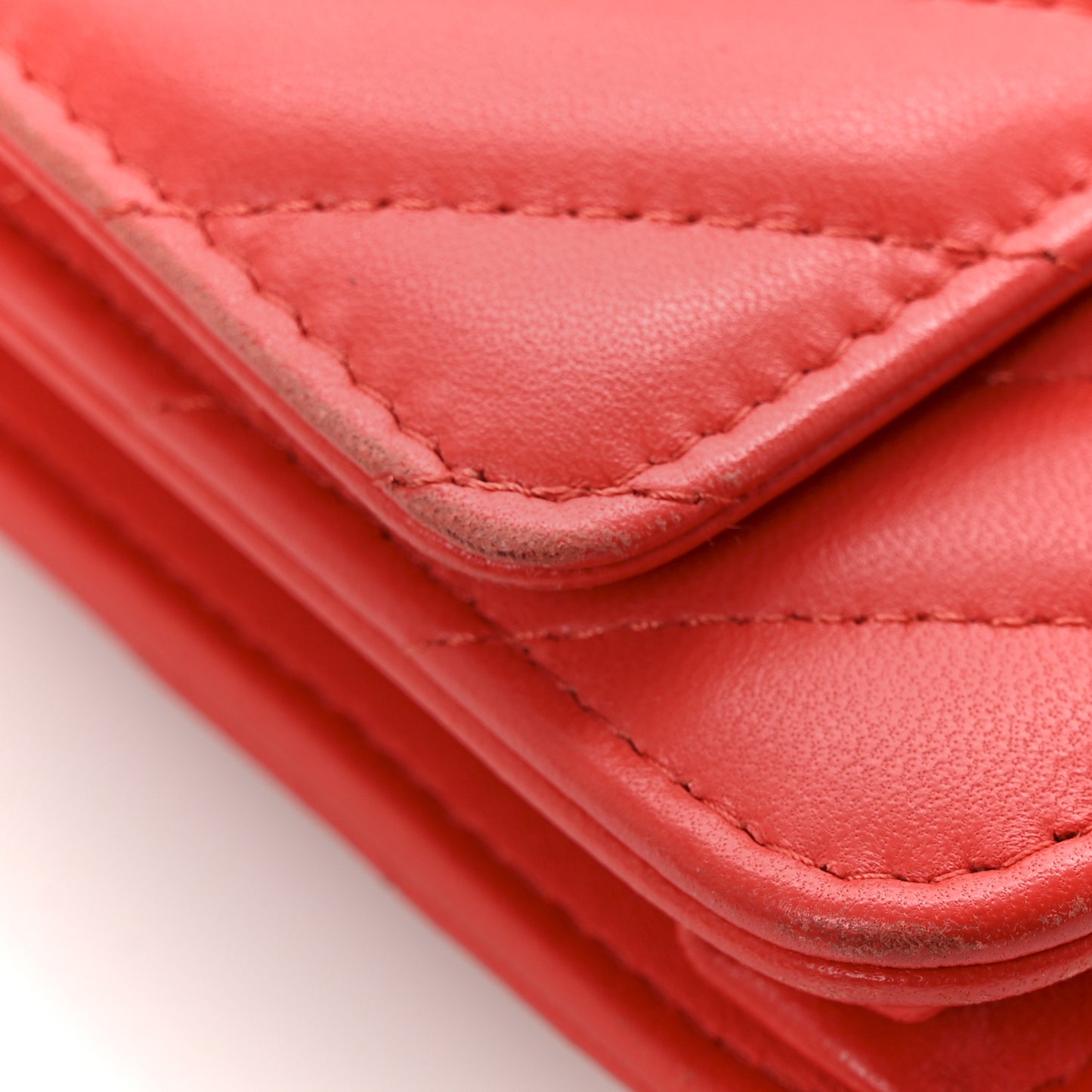 Lambskin Chevron Quilted Trendy CC Wallet On Chain WOC Red