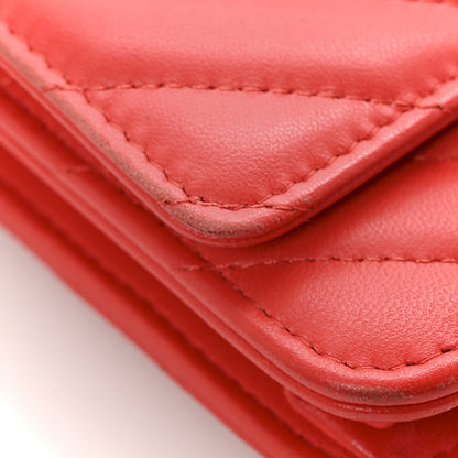 Chanel Lambskin Chevron Quilted Trendy CC Wallet On Chain WOC Red 13 of 14