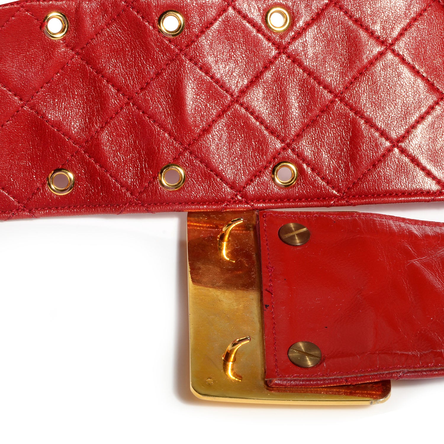 Chanel Lambskin Quilted Wide Belt 85 34 Red 5 of 6