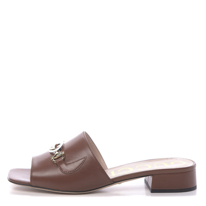 Gucci Malaga Kid Zumi Mid Heel Slide Sandals 38.5 Brown Papaya 1 of 10