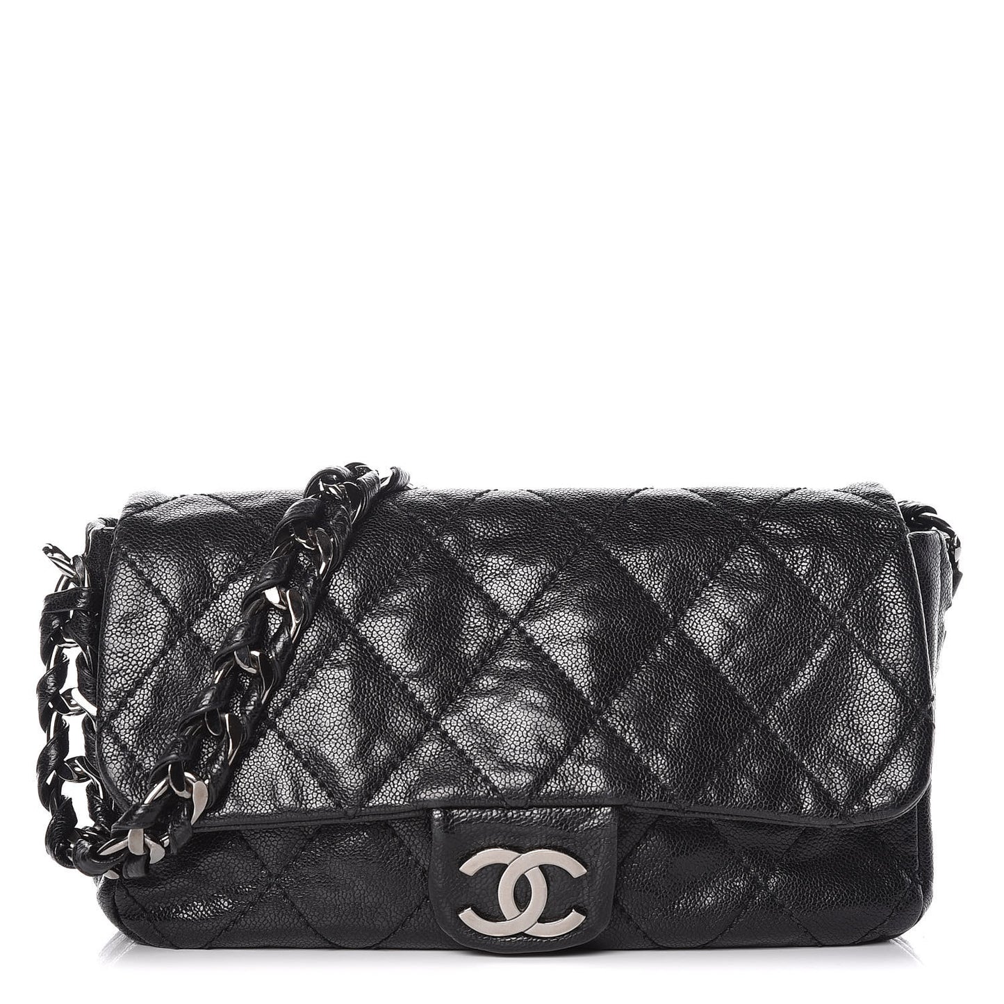 Glazed Caviar Quilted Modern Chain Flap Black
